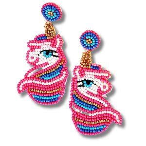 Unicorn Shaped Seed Bead Earrings NWT‎